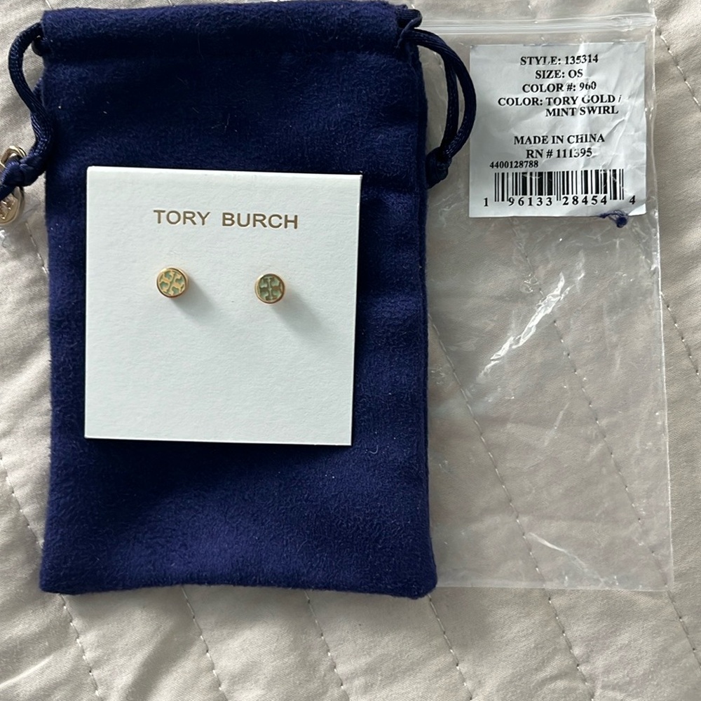 Tory Burch Gold Miller Mint Swirl Stud Earrings